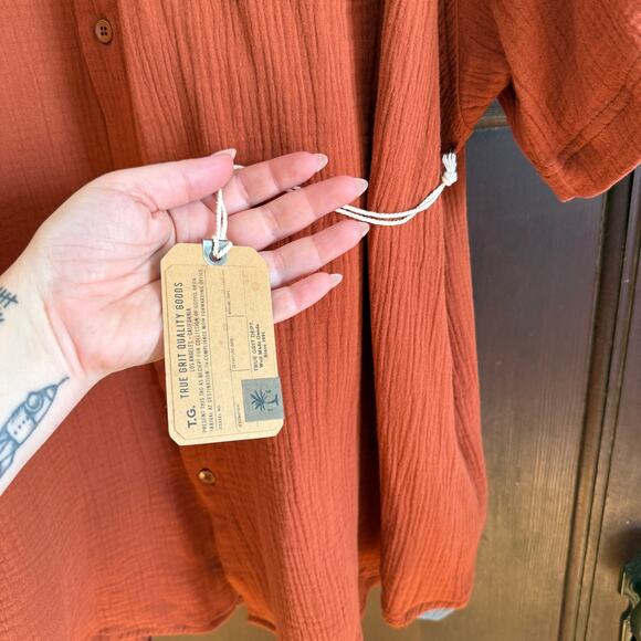 TRUE GRIT | Orange Double Gauze Short Sleeve Button Down Shirt Extra large BNWT - Picture 5 of 7